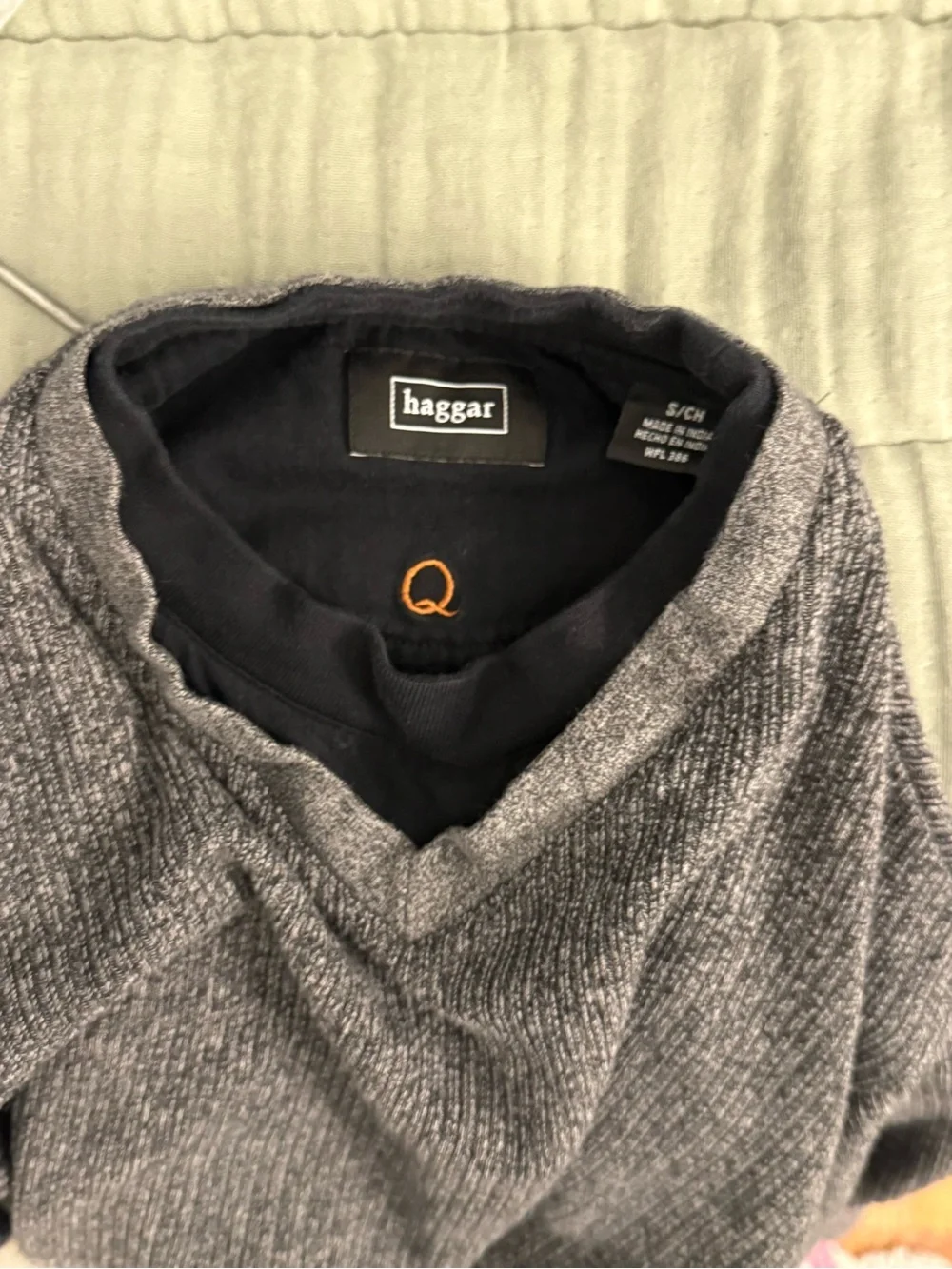 Unisex Haggar Classic V-Neck Dual Collar Gray Sweater shirt